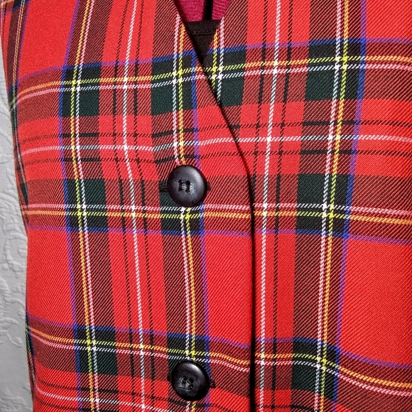 Vintage 90s Y2K 80s New Red Plaid Checkered Christmas Holiday Vest 6P - Picture 4 of 10